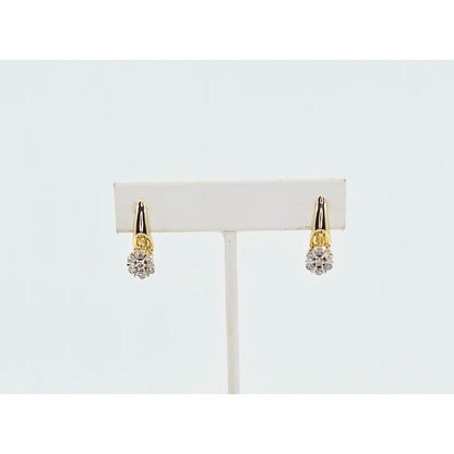 14K Two Tone Gold Diamond Latch Back Hinge Round Earrings