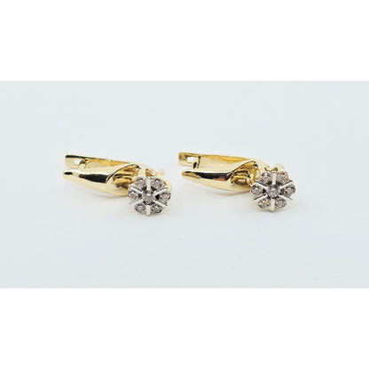 14K Two Tone Gold Diamond Latch Back Hinge Round Earrings
