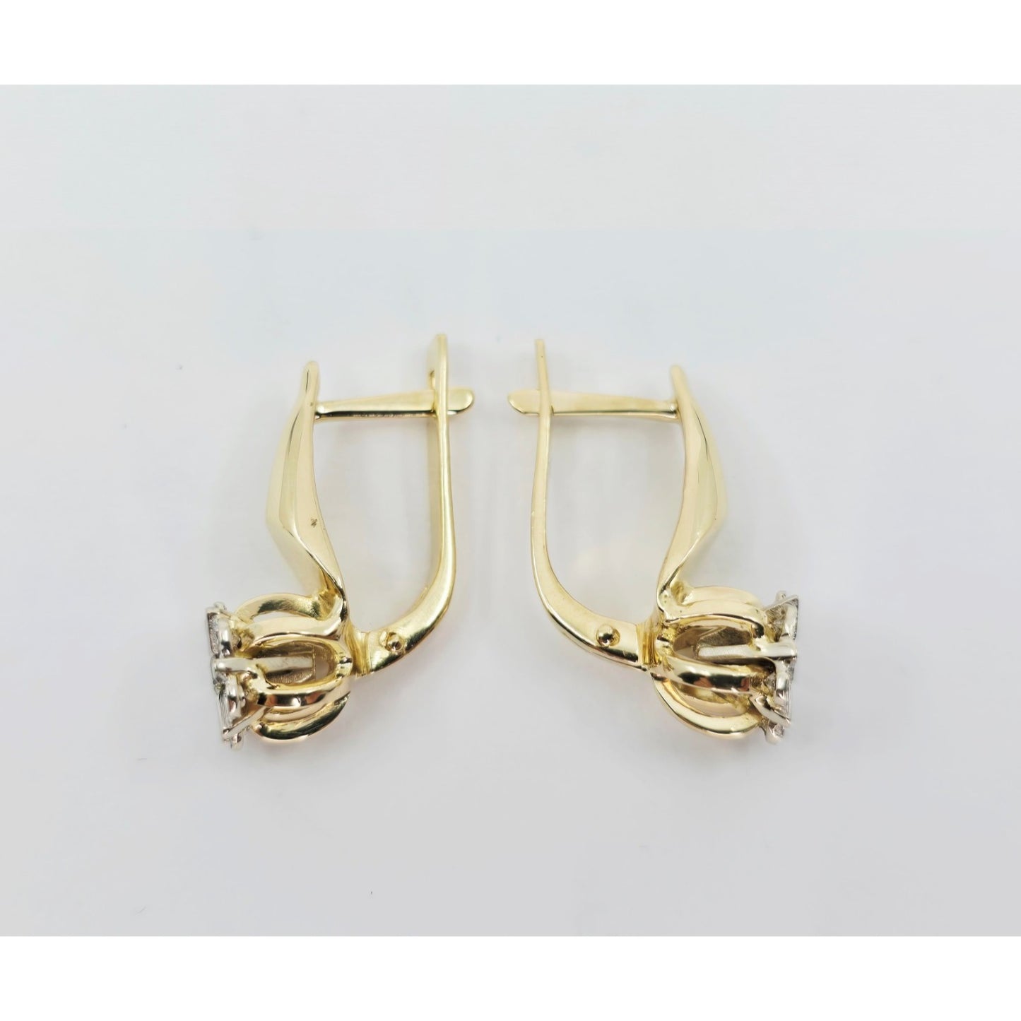 14K Two Tone Gold Diamond Latch Back Hinge Round Earrings