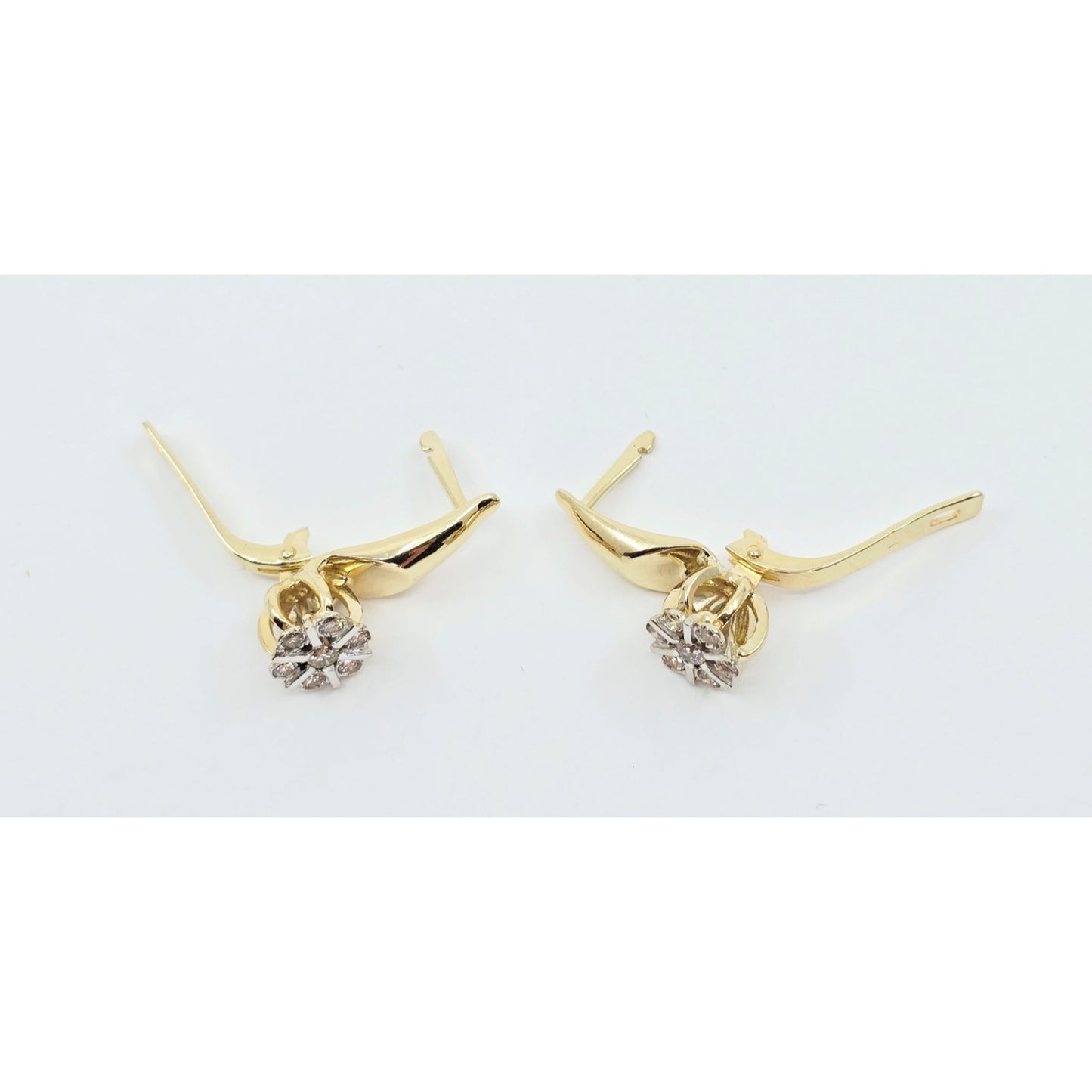 14K Two Tone Gold Diamond Latch Back Hinge Round Earrings