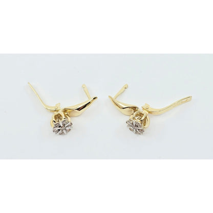 14K Two Tone Gold Diamond Latch Back Hinge Round Earrings