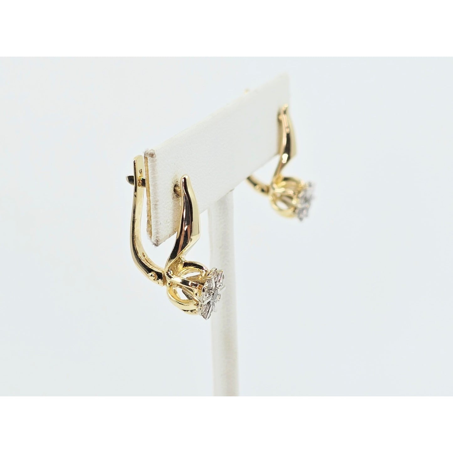 14K Two Tone Gold Diamond Latch Back Hinge Round Earrings