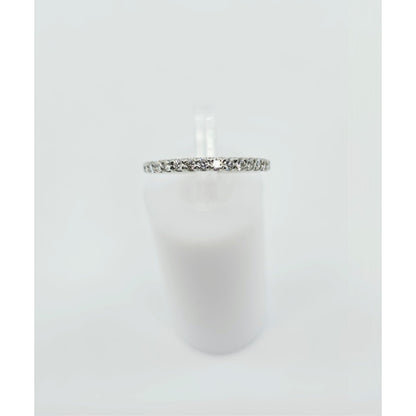 Thin 18K White Gold Single Row Round Cut Diamond Wedding Band Ring