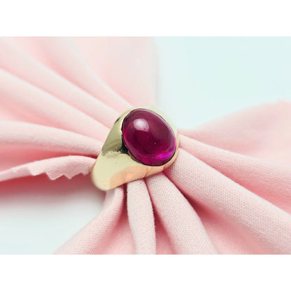 12K Yellow Gold Oval Cabochon Lab Grown Ruby Ring