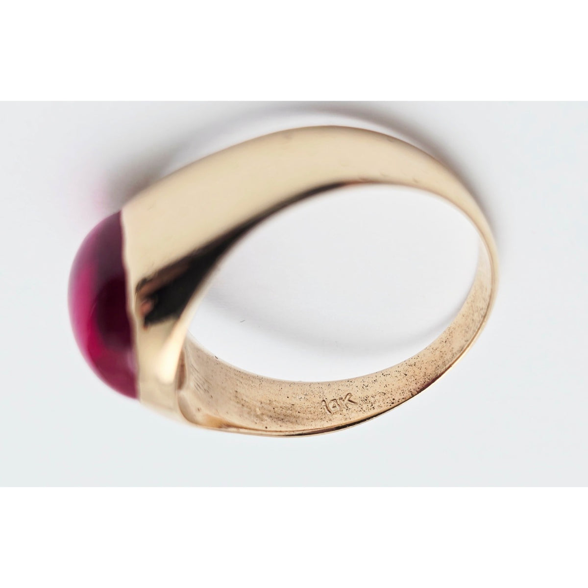 12K Yellow Gold Oval Cabochon Lab Grown Ruby Ring