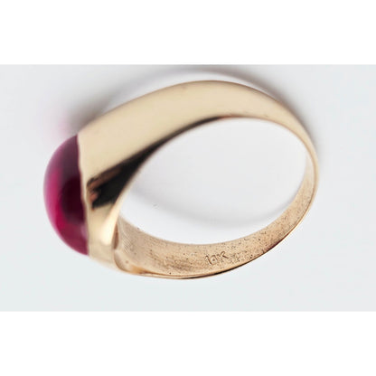 12K Yellow Gold Oval Cabochon Lab Grown Ruby Ring