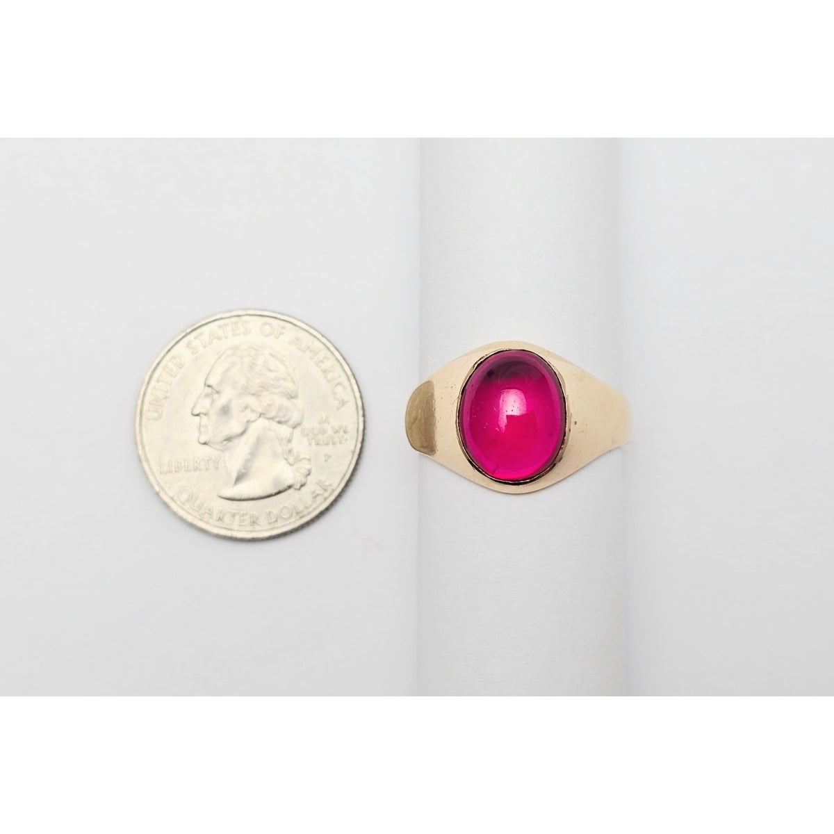 12K Yellow Gold Oval Cabochon Lab Grown Ruby Ring