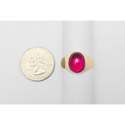 12K Yellow Gold Oval Cabochon Lab Grown Ruby Ring