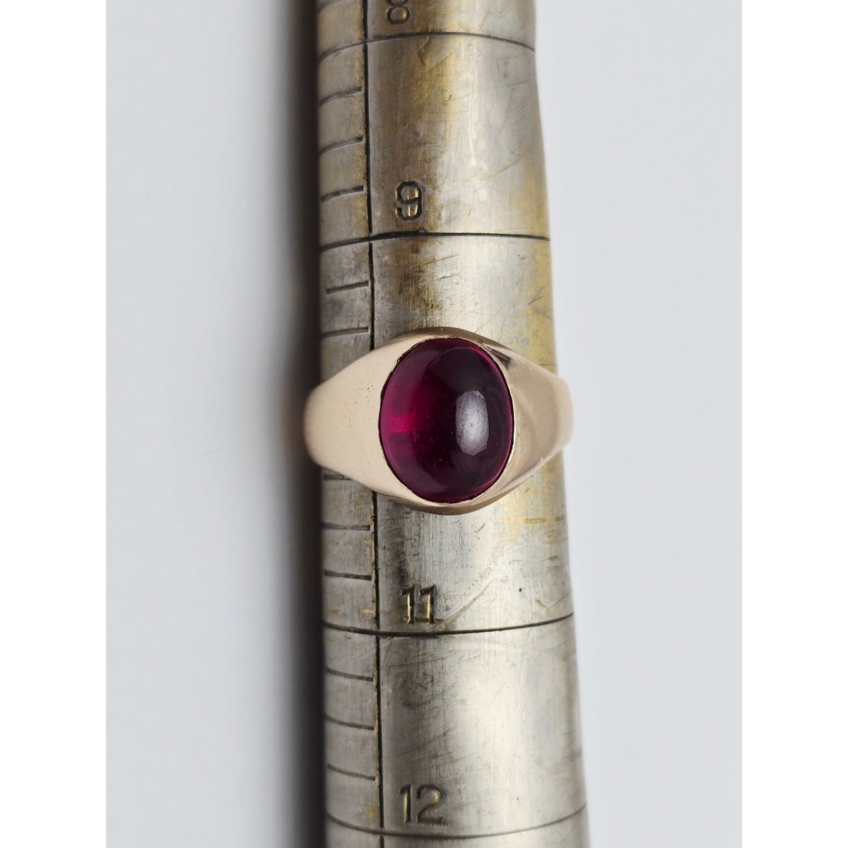 12K Yellow Gold Oval Cabochon Lab Grown Ruby Ring