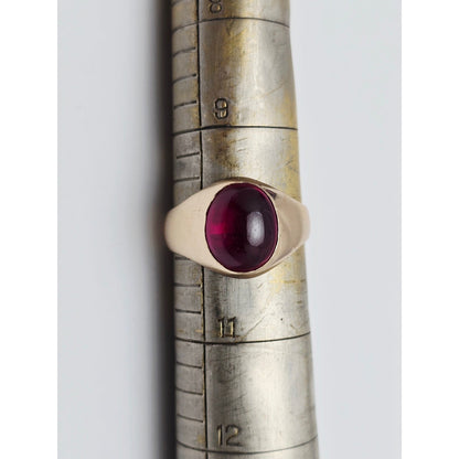 12K Yellow Gold Oval Cabochon Lab Grown Ruby Ring