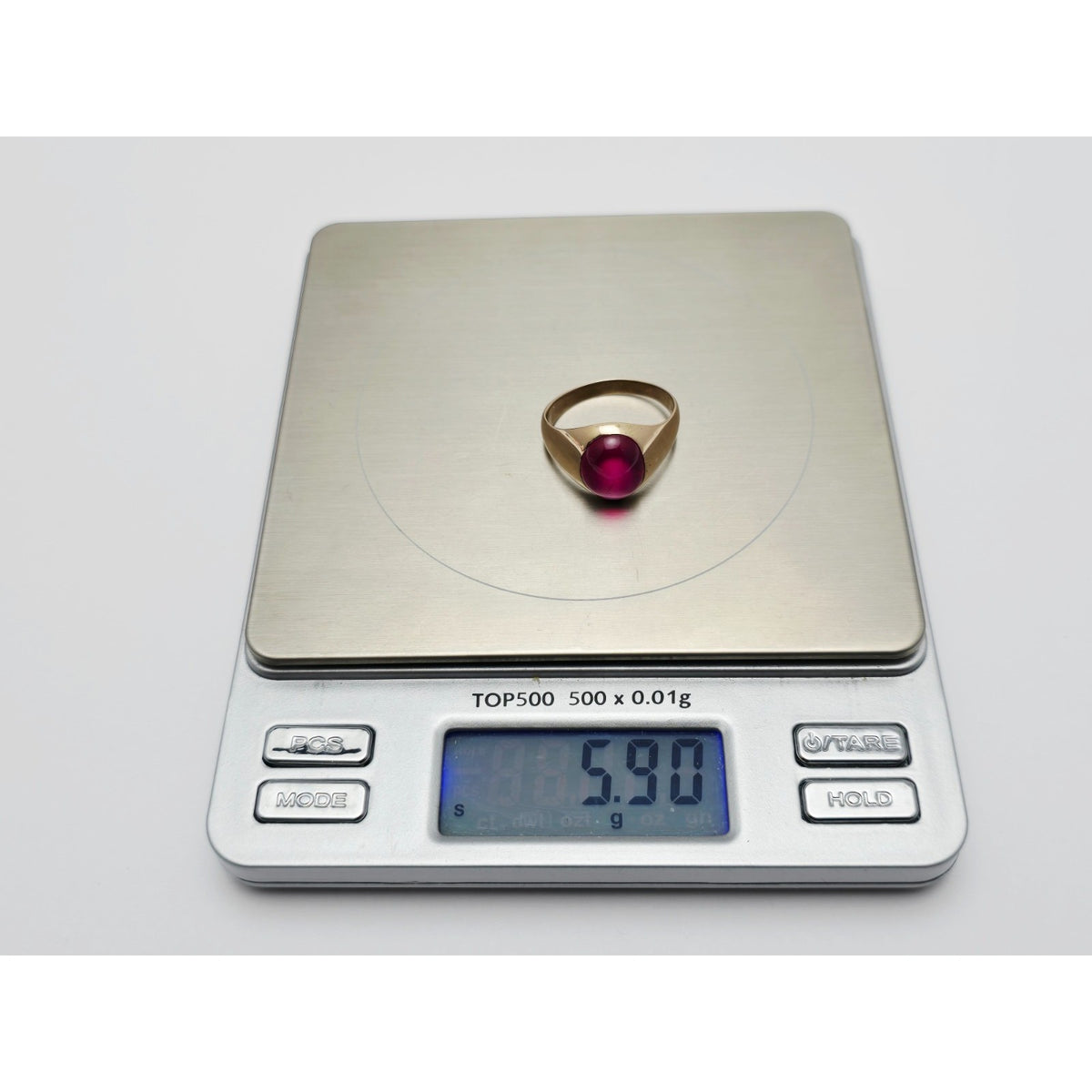 12K Yellow Gold Oval Cabochon Lab Grown Ruby Ring