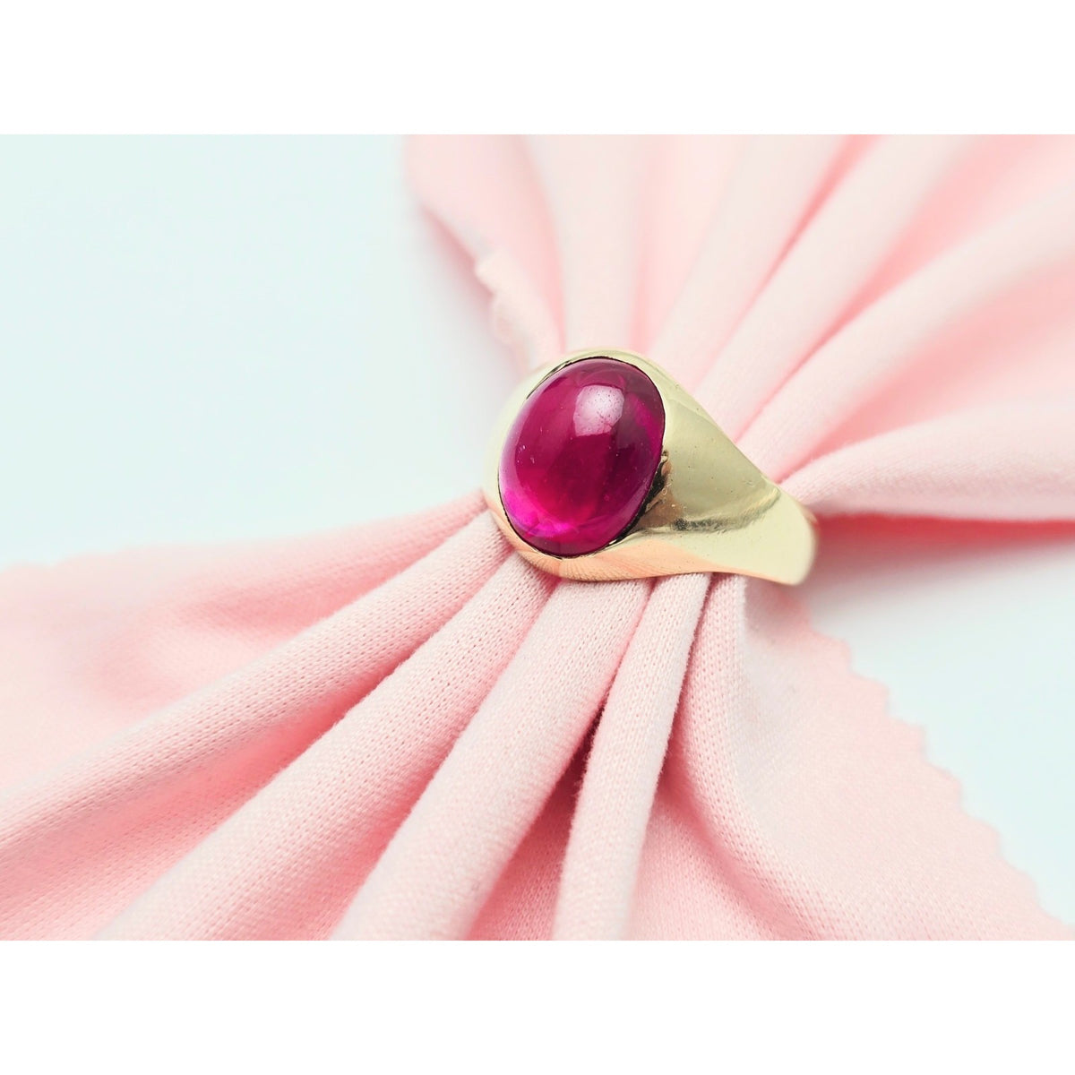 12K Yellow Gold Oval Cabochon Lab Grown Ruby Ring