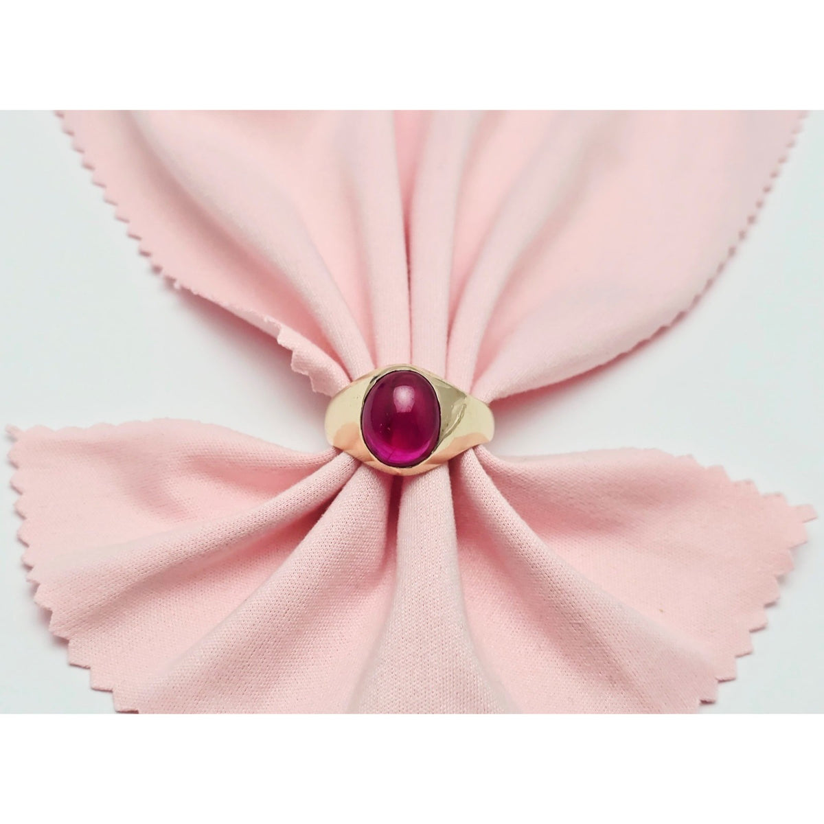 12K Yellow Gold Oval Cabochon Lab Grown Ruby Ring