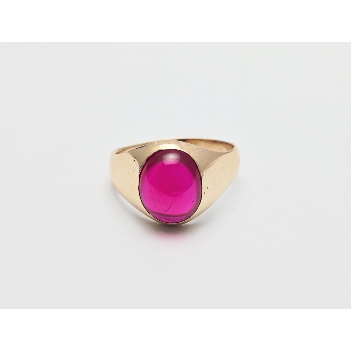 12K Yellow Gold Oval Cabochon Lab Grown Ruby Ring