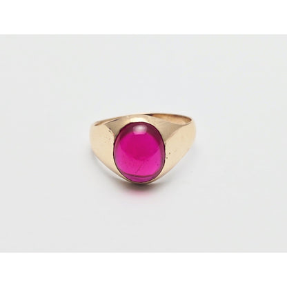 12K Yellow Gold Oval Cabochon Lab Grown Ruby Ring