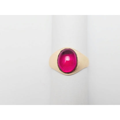 12K Yellow Gold Oval Cabochon Lab Grown Ruby Ring