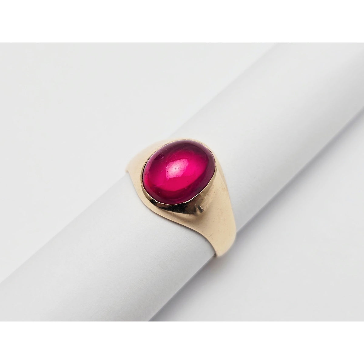 12K Yellow Gold Oval Cabochon Lab Grown Ruby Ring
