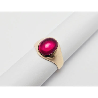 12K Yellow Gold Oval Cabochon Lab Grown Ruby Ring