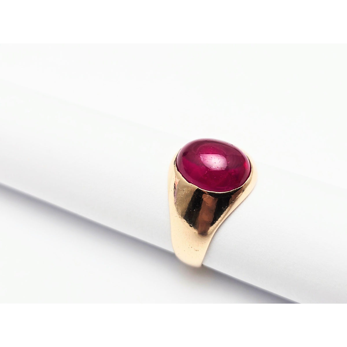 12K Yellow Gold Oval Cabochon Lab Grown Ruby Ring