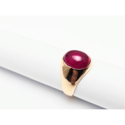 12K Yellow Gold Oval Cabochon Lab Grown Ruby Ring