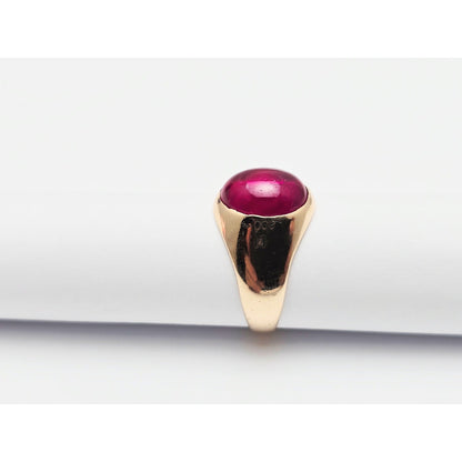 12K Yellow Gold Oval Cabochon Lab Grown Ruby Ring