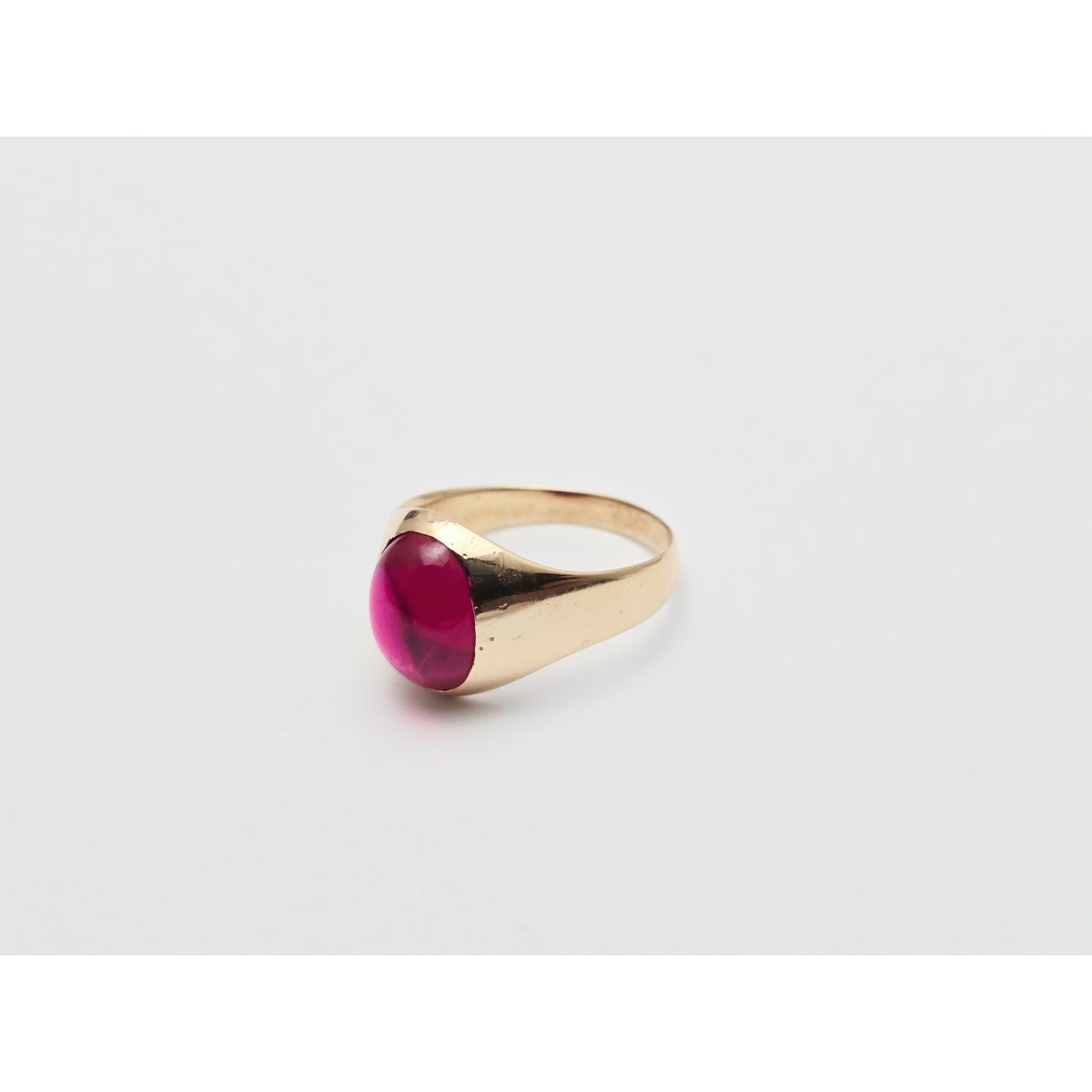 12K Yellow Gold Oval Cabochon Lab Grown Ruby Ring