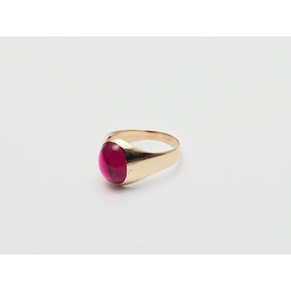 12K Yellow Gold Oval Cabochon Lab Grown Ruby Ring