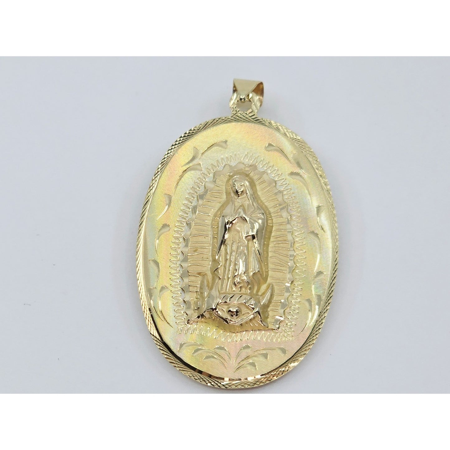 14K Yellow Gold Oval Two Sided Saint Mary & Jesus Charm Pendant