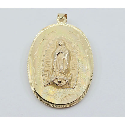 14K Yellow Gold Oval Two Sided Saint Mary & Jesus Charm Pendant