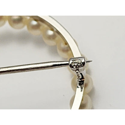 Vintage 14K White Gold Round Pearl & Diamond Brooch Pin