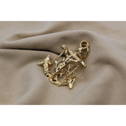 13K Yellow Gold Jesus on Cross Anchor Charm Pendant