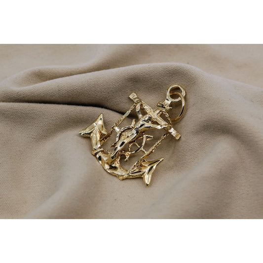 13K Yellow Gold Jesus on Cross Anchor Charm Pendant