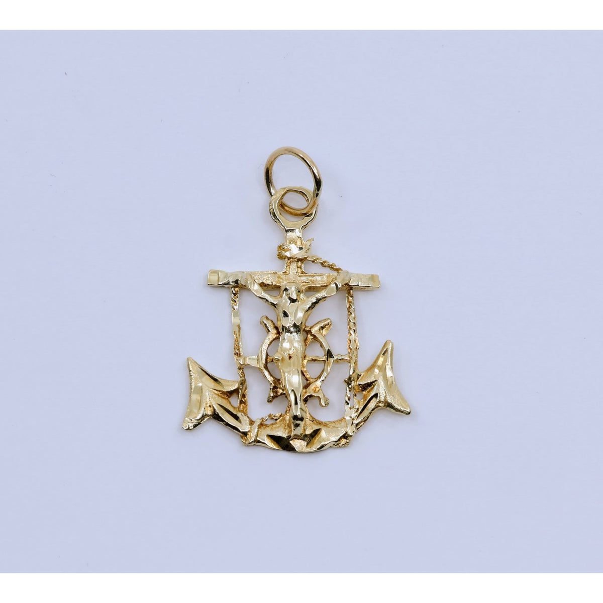 13K Yellow Gold Jesus on Cross Anchor Charm Pendant