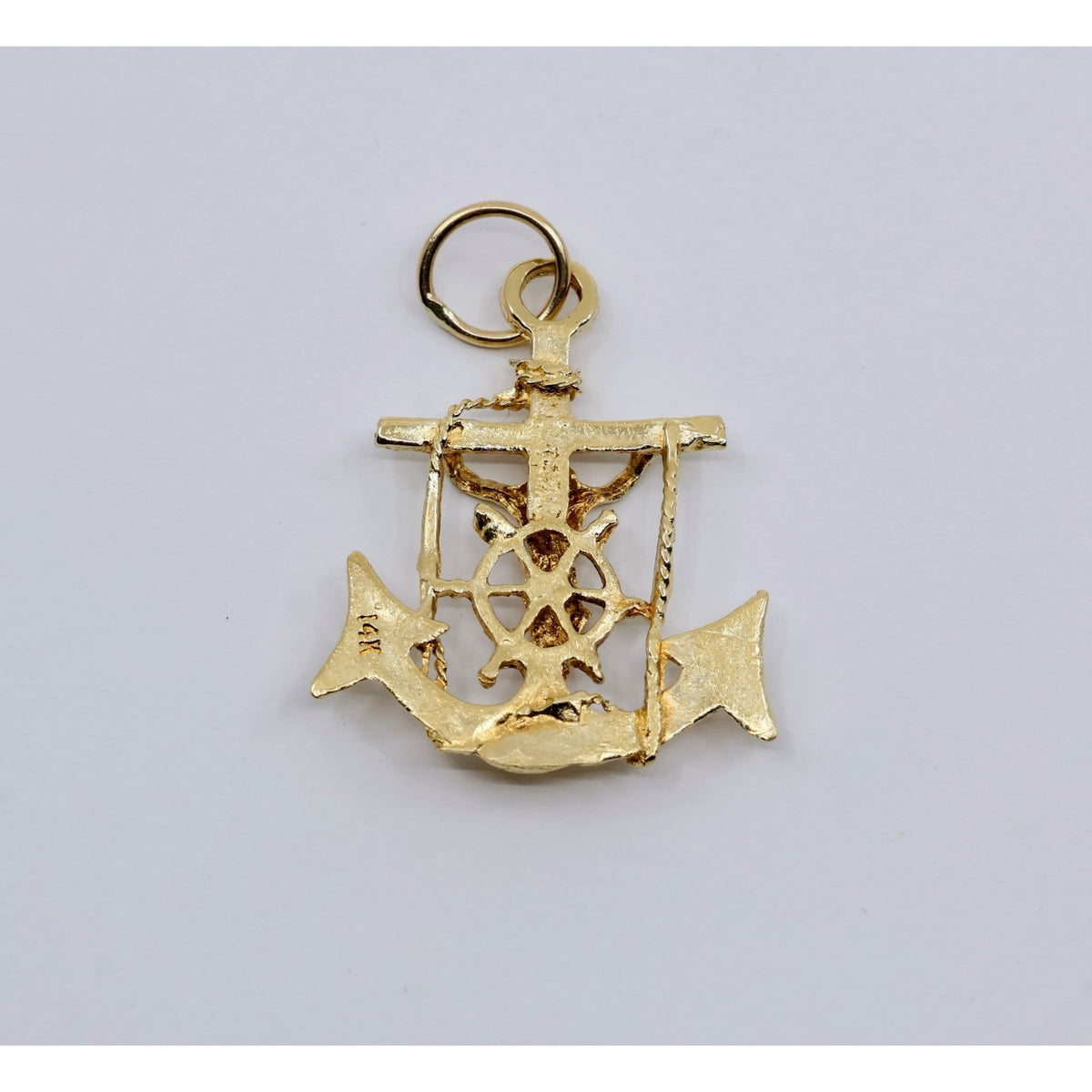 13K Yellow Gold Jesus on Cross Anchor Charm Pendant