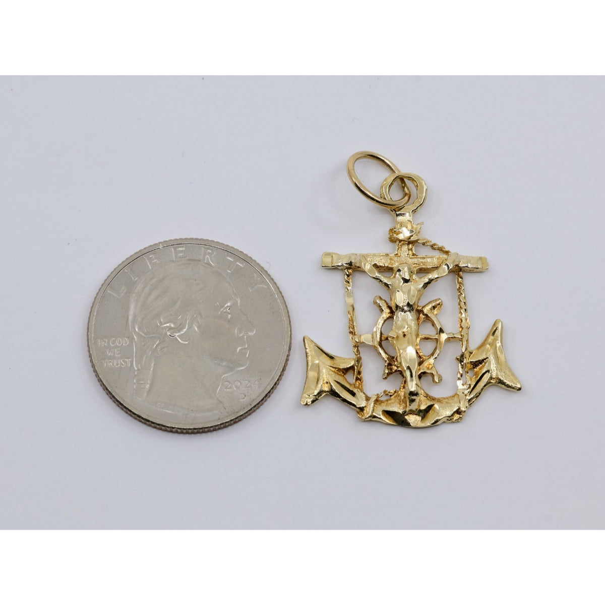 13K Yellow Gold Jesus on Cross Anchor Charm Pendant
