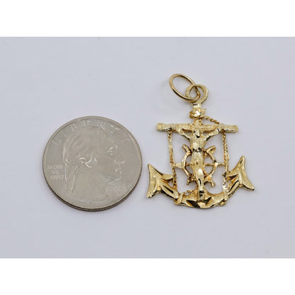 13K Yellow Gold Jesus on Cross Anchor Charm Pendant