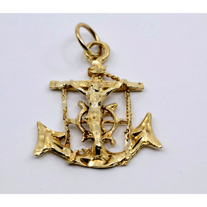 13K Yellow Gold Jesus on Cross Anchor Charm Pendant