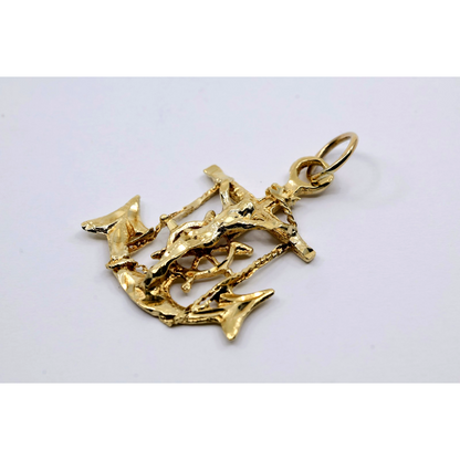 13K Yellow Gold Jesus on Cross Anchor Charm Pendant