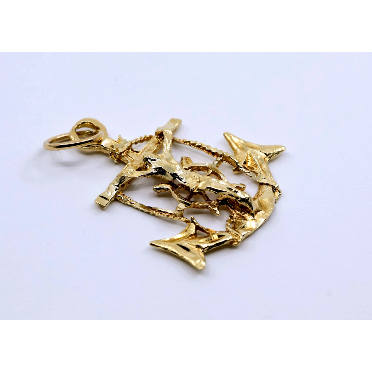 13K Yellow Gold Jesus on Cross Anchor Charm Pendant