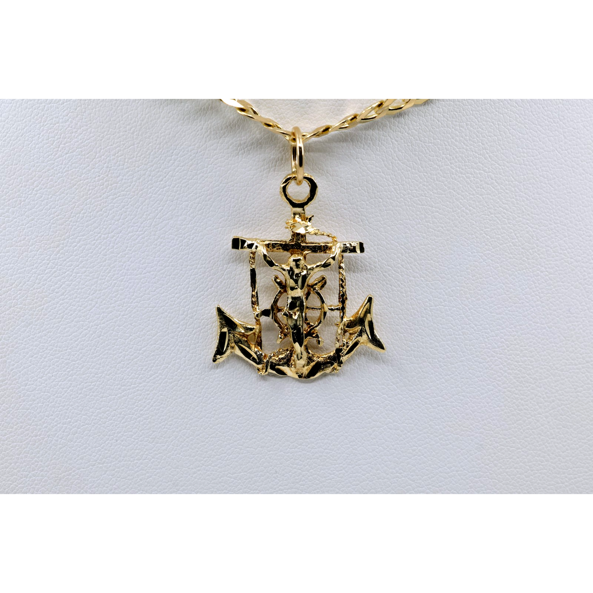 13K Yellow Gold Jesus on Cross Anchor Charm Pendant