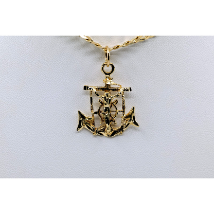 13K Yellow Gold Jesus on Cross Anchor Charm Pendant