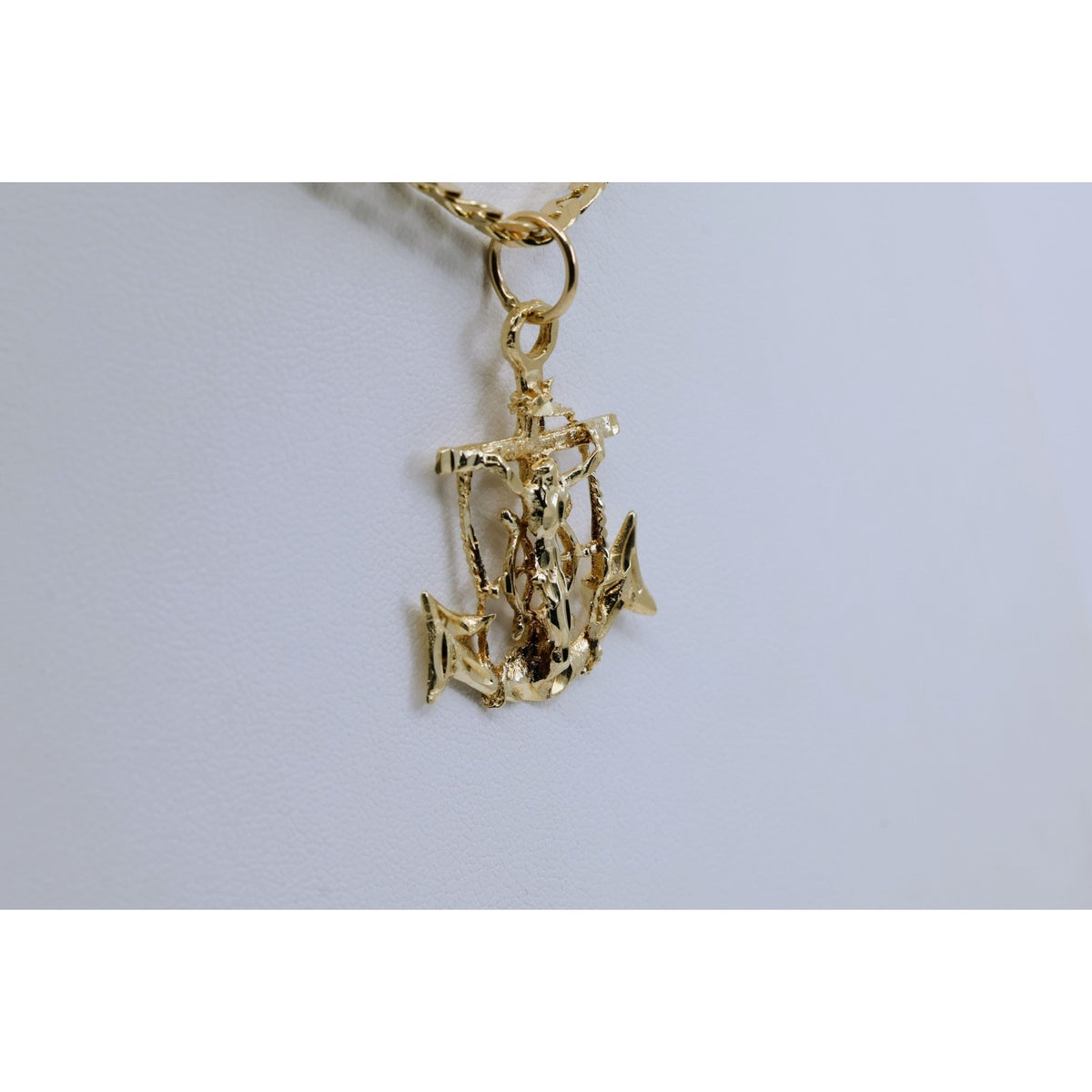 13K Yellow Gold Jesus on Cross Anchor Charm Pendant