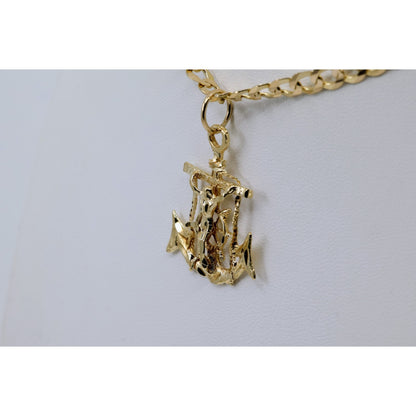 13K Yellow Gold Jesus on Cross Anchor Charm Pendant