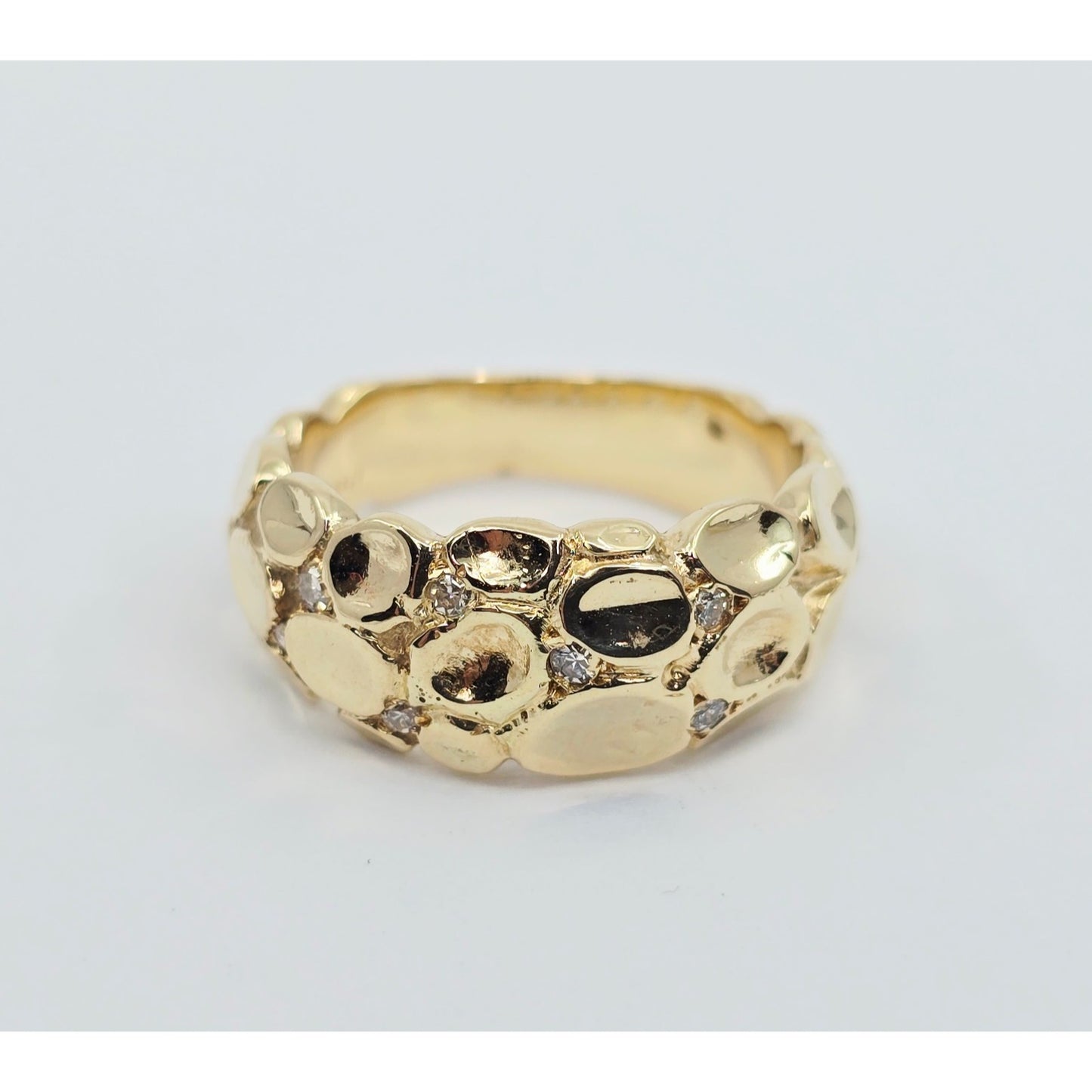 14K Yellow Gold Round Diamond Nugget Ring