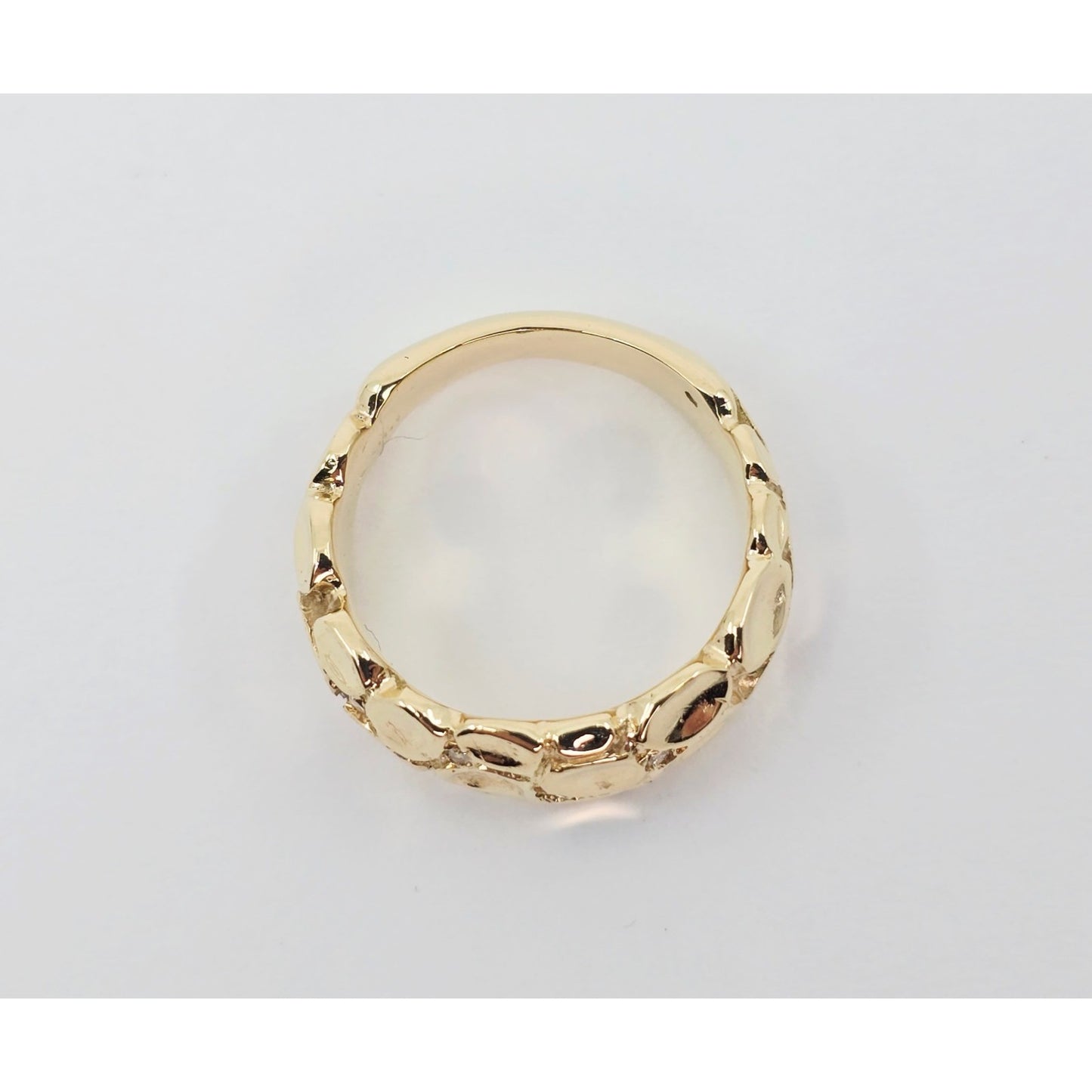 14K Yellow Gold Round Diamond Nugget Ring