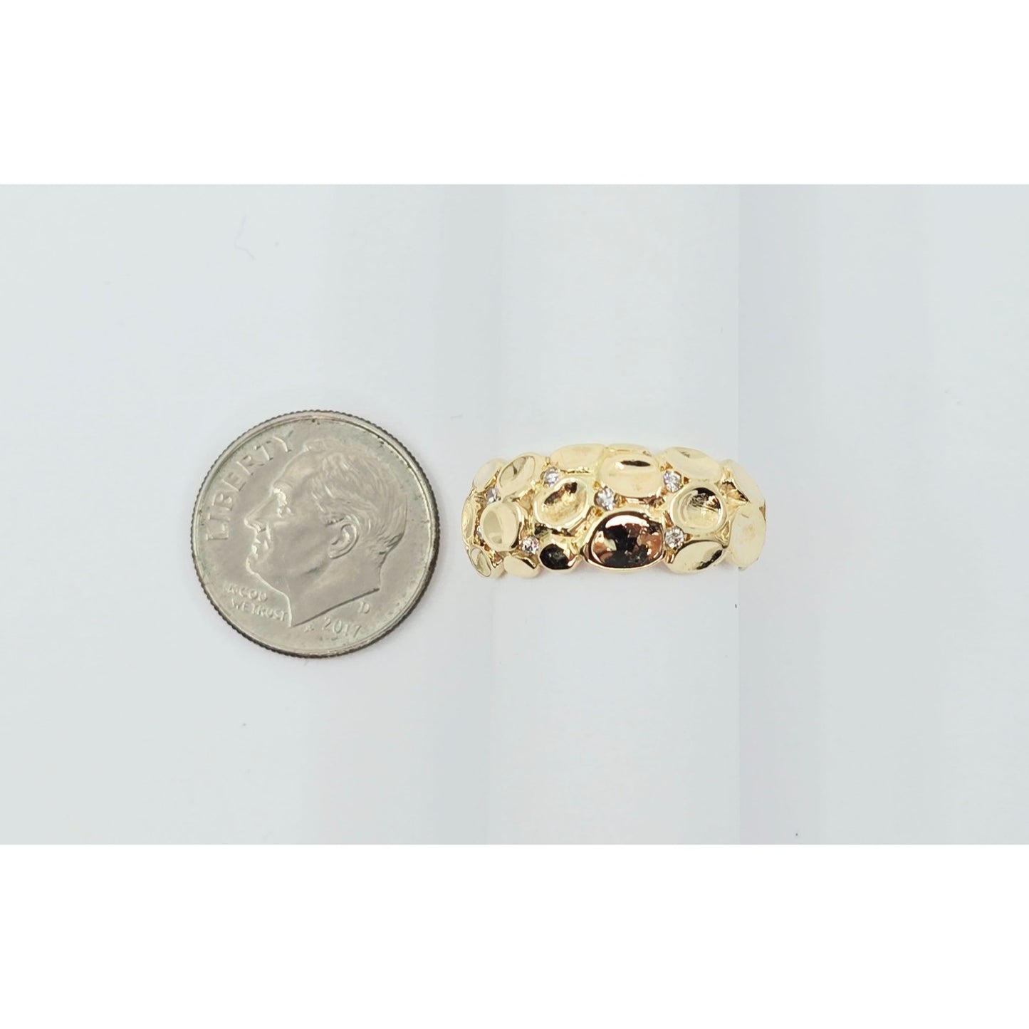14K Yellow Gold Round Diamond Nugget Ring