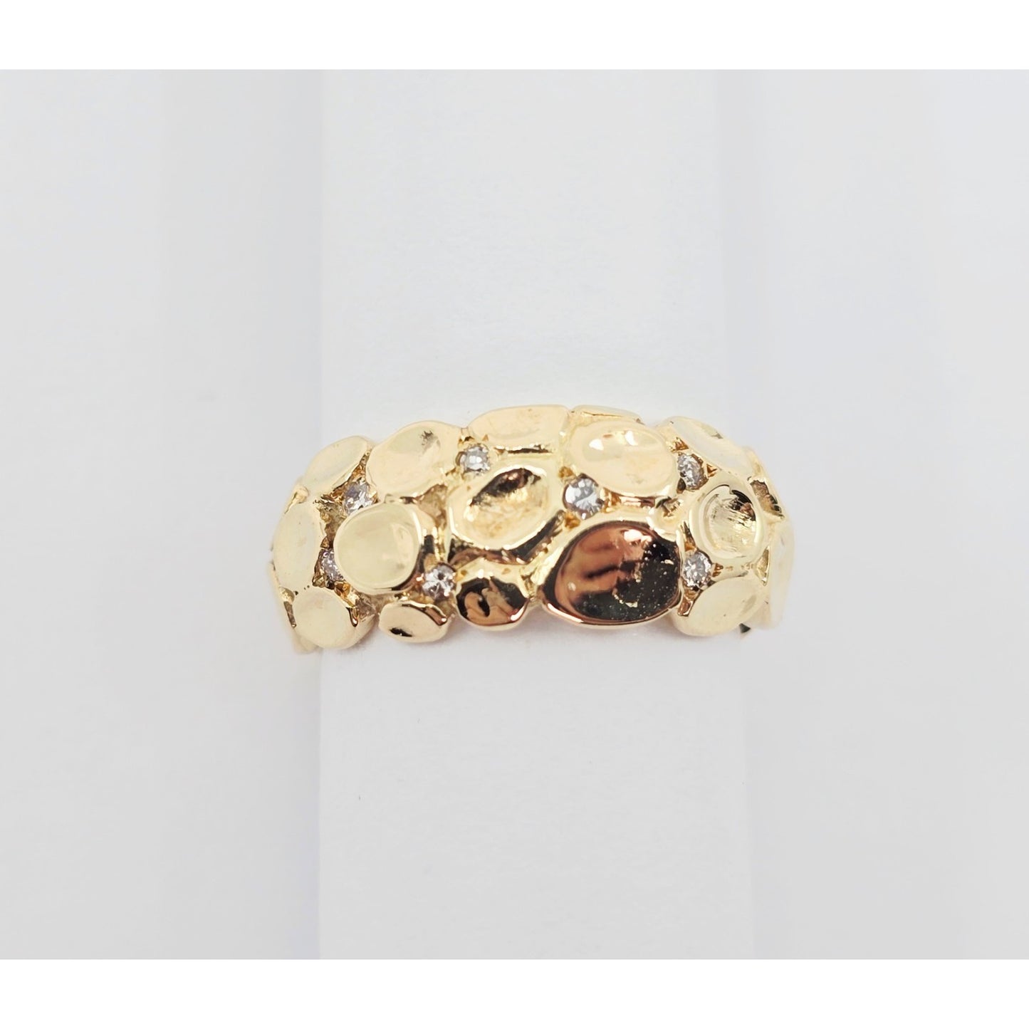 14K Yellow Gold Round Diamond Nugget Ring