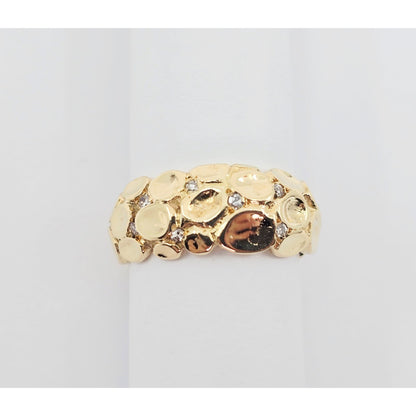 14K Yellow Gold Round Diamond Nugget Ring