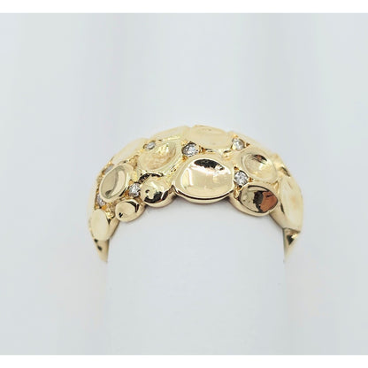 14K Yellow Gold Round Diamond Nugget Ring