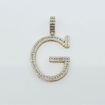 10K Two Tone Gold Initial Letter " G " Diamond Charm Pendant